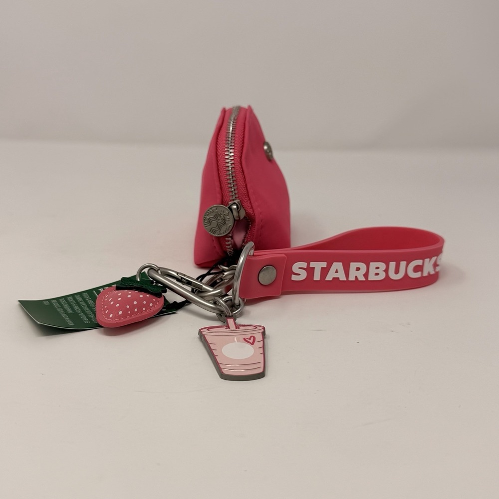 Starbucks Pouch Wristlet Keychain Pink Drink Series 2026 Strawberry Charm NWT - Picture 11 of 13